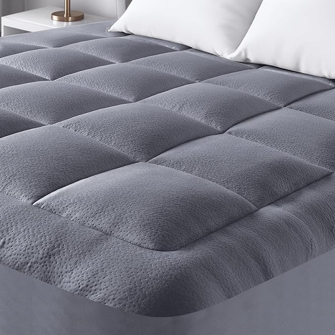 Ultra Soft Twin XL Size Mattress Topper - Viscose Made from Bamboo Pillow Top Mattress Pad for Back Pain Relief - Naturally Cooling for Hot Sleepers, Gray