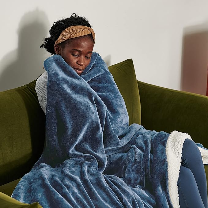 Bedsure GentleSoft Sherpa Fleece Throw Blanket for Couch - Thick and Warm Throw for Women and Men, Soft Fuzzy Plush Blanket for Winter, Slate Blue, 50x60 Inches