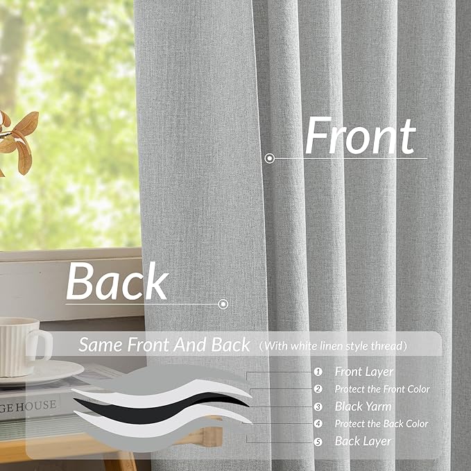 KangBang Blackout Pinch Pleated Curtains 90 Inches Long for Bedroom, Linen Woven Textured Pleated Drapes 2 Panels for Living Room Office, Sun Blocking Neutral Window Treatments,42x90 Inch, Light Grey