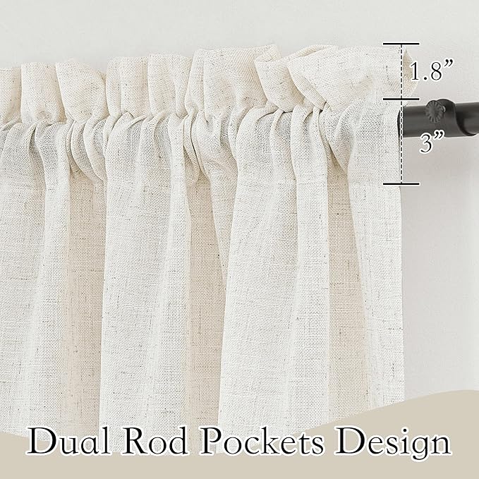 RYB HOME Linen Blend Curtains 90 inches Long - Light Filtering Semi Sheer Airy Breathable Window Treatments Soften Sunlight for Farmhouse Living Room Dining Door, Linen, W 52 x L 90 inch, 2 Panels