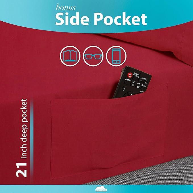 DREAMCARE California King Sheet Sets – 6 pcs Cooling Bed Sheets – up to 21” Deep Cal King Sheets – 2500 Supreme Collection – Extra Soft 100% Brushed Microfiber Hotel Luxury with Side Pocket – Burgundy