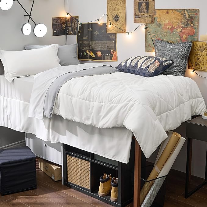 Bedsure Twin XL Comforter Set - 5 Pieces Reversible White and Grey Bedding, Twin XL Bed Set for All Seasons, Bed in a Bag with Down Alternative Comforter, Grey Sheets, Pillowcase & Sham