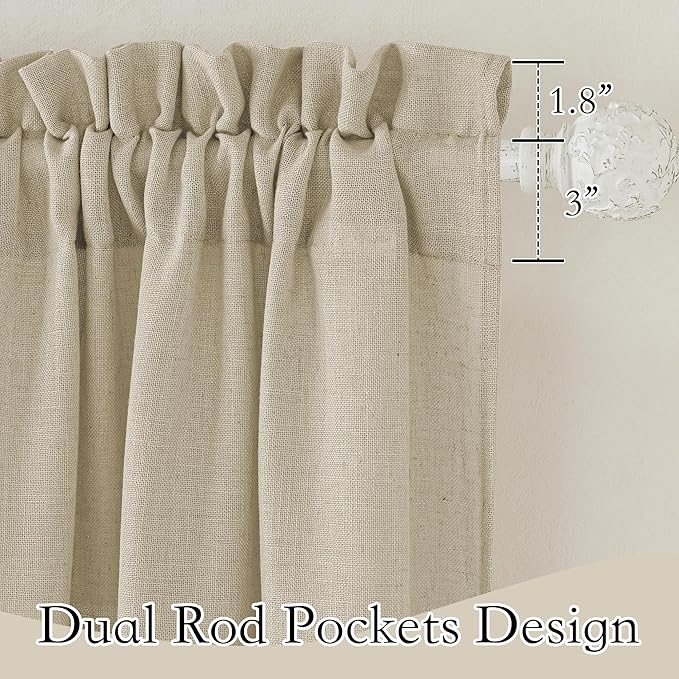 RYB HOME Linen Textured Semi Sheer Curtains Half Privacy Light Glare Filtering Breezy Airy Window Decor for Bedroom Bathroom Living Room, Beige, W 34 x L 63 inch, 2 Panels