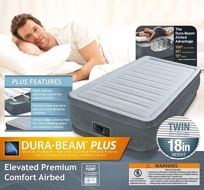 Intex Comfort Plush Elevated Dura-Beam Airbed with Built-in Electric Pump