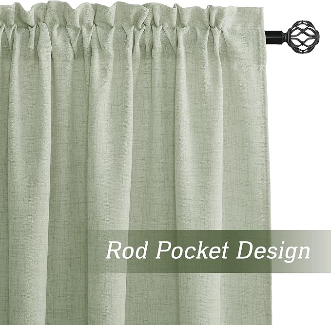 RYB HOME Linen Sheer Curtains and Drapes for Living Room and Dining Room 102 inches Length, Breathable Weave Textured/Rod Pocket Semi Sheer Curtains, Sage Green, W 52 x L 102 inches, 2 Panels Set