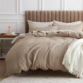 Bedsure Cotton Duvet Cover Twin - 100% Cotton Waffle Weave Khaki Duvet Cover Twin Size, GentleSoft™ and Breathable Tan Bedding Set for All Season, 2 Pieces, 68"x90"