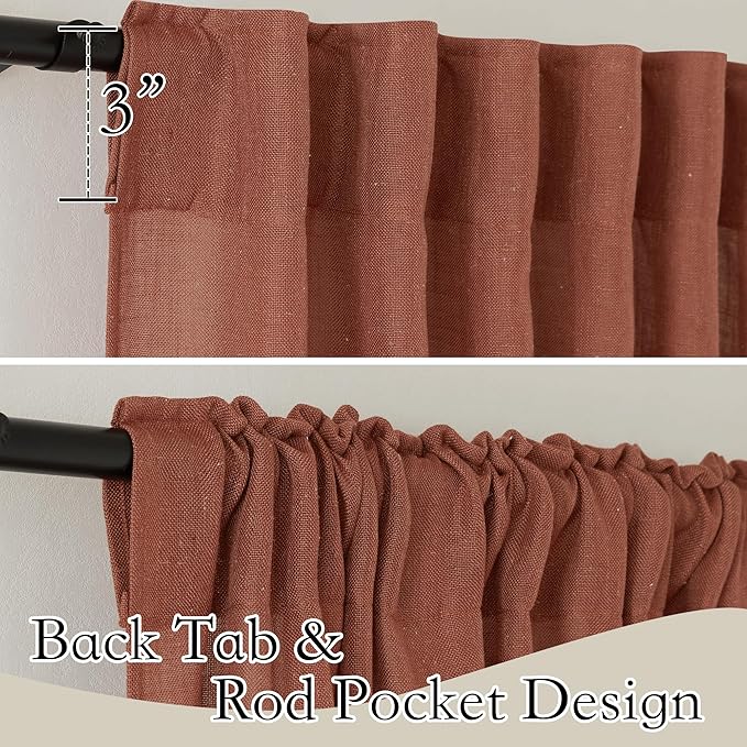 RYB HOME 108 inch Terracotta Fall Curtains Linen Woven - Shabby Chic Modern Elegant Semi Translucent Sheer Drapes Sun Filter for Sliding Glass Door Doorway Hotel, Wide 52 by Long 108, 2 Panels