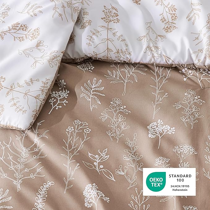 Bedsure California King Comforter Set - Light Taupe Bed Set, 3 Pieces Cute Floral Bedding, 1 Soft Reversible Botanical Flowers Comforter and 2 Pillow Shams