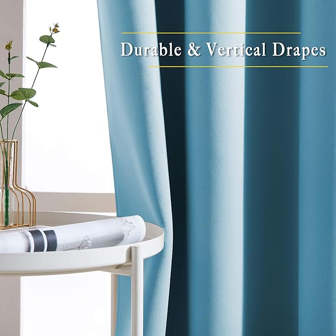 NICETOWN Room Darkening Curtains for Living Room - Easy Care Solid Thermal Insulated Silver Grommet Light Blocking for Bedroom/Kids Room (2 Panels, 46 by 63, Teal Blue)