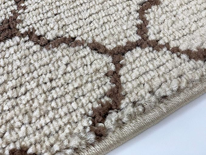 Custom Size Modern Runner Rug Carpet for Hallway Entryway Foyer Kitchen, Slip Resistant Latex Rubber Backed 31 inch Wide X Customized Length, Trellis Beige, 31 inch X 21 feet