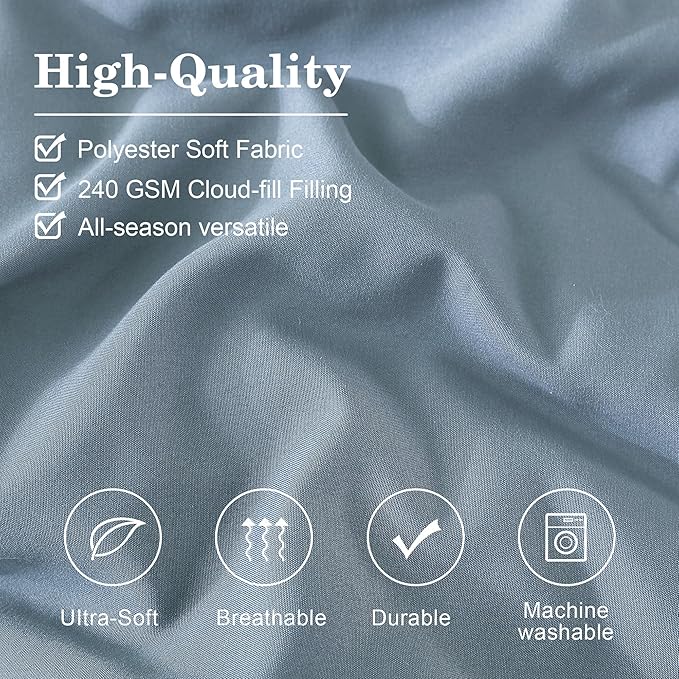 Monbix King Size Comforter Set - 7 Pieces Bed in a Bag King, Dusty Blue Bedding Sets with Comforter, All Seasons Down Alternative Comforter Bed Set with Sheets, Pillowcases & Shams