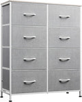 WLIVE Fabric Dresser for Bedroom, Tall Dresser with 8 Drawers, Storage Tower with Fabric Bins, Double Dresser, Chest of Drawers for Closet, Playroom, Dormitory, Light Grey