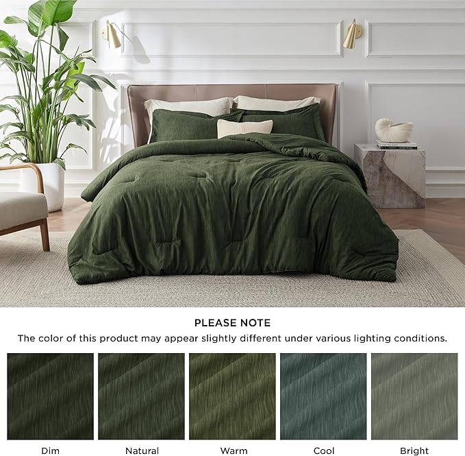 Bedsure Twin/Twin XL Comforter Set - Dark Green Soft Bedding for All Seasons, Cationic Dyed Bed Set, 2 Pieces, 1 Twin Size Comforter (68"x88") and 1 Pillow Sham (20"x26"+2")