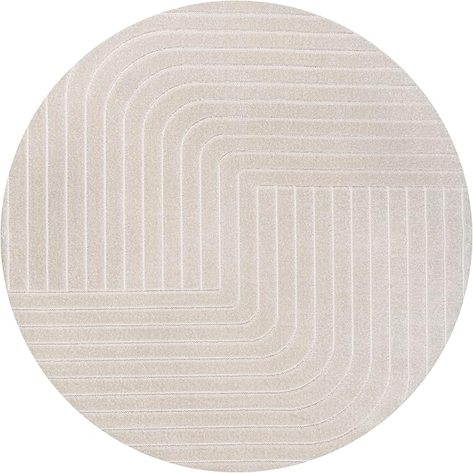 Eyely NCS101A-6R Scandinavian Odense Minimalist Angle Geometric Indoor Rug, Pet Friendly, Non-Shedding, Stain Resistant, Easy-Cleaning, Ivory/Cream, 6' Round, Indoor/Outdoor, Area Rug