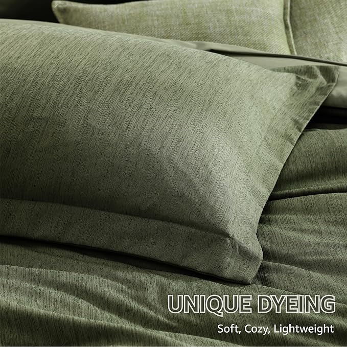 Monbix Oversized Queen Comforter Set - 7 Pieces Cationic Dyeing Olive Green Bed in a Bag Bedding Sets with Comforter, Sheets, Pillowcases & Shams, Reversible Bedding Comforters Sets
