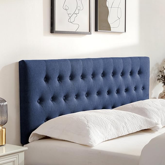 Tufted Upholstered Headboard Twin Size, Solid Wood Head Board with Durable Metal Legs, Adjustable Height Twin XL headboard from 37” to 51” Fabric Headboard in Modern Button Design, Blue