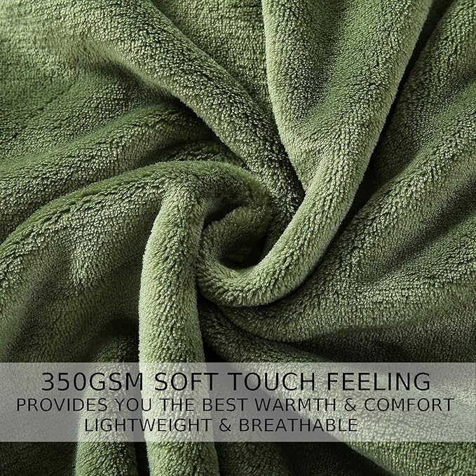 HOZY Soft Blanket Travel Size Fleece Warm Fuzzy Throw Blankets for The Bed Sofa Lightweight 350GSM Green 50"*61"