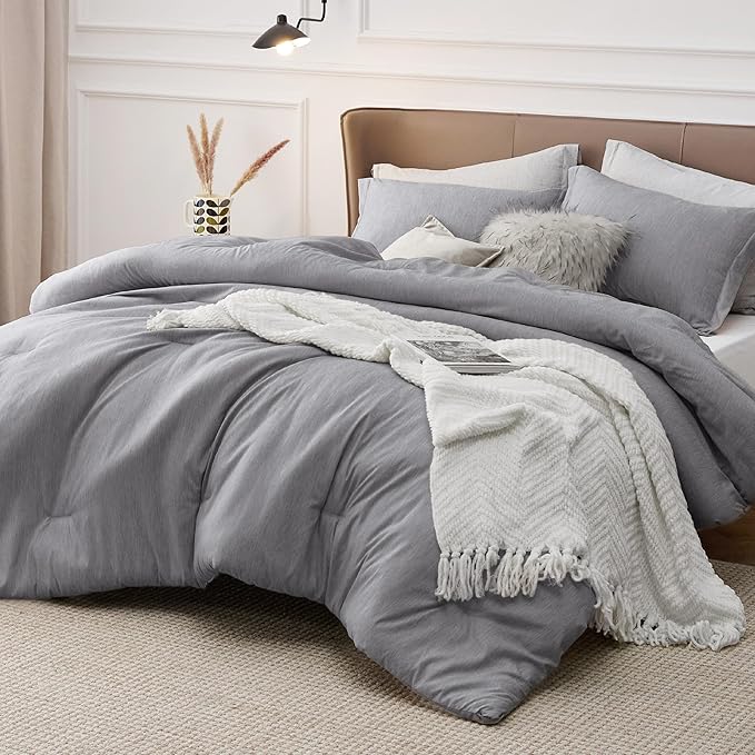 Bedsure California King Comforter Set - Dark Grey Soft Bedding for All Seasons, Cationic Dyed Bed Set, 3 Pieces, 1 California King Size Comforter (104"x96") and 2 Pillow Shams (20"x36"+2")