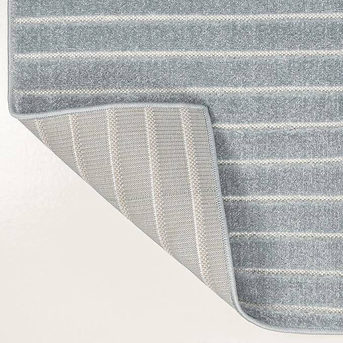 Eyely NCS101F-28 Odense High-Low Minimalist Angle Geometric Light Blue/Cream 2 ft. x 8 ft. Indoor/Outdoor Runner Rug, for Home, Backyard, Patio, Porch, Bedroom, Kitchen, Living Room