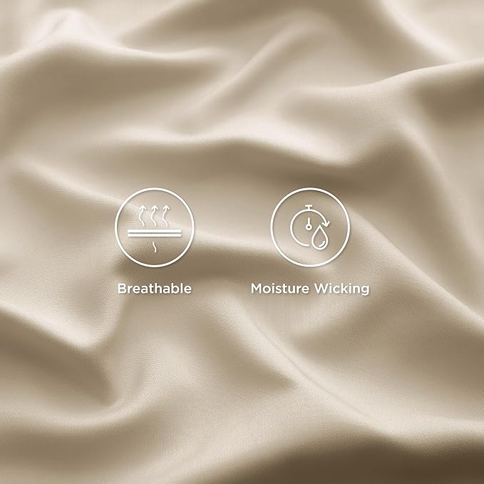 Bedsure Cooling Sheets Twin, Rayon Derived from Bamboo, Cooling Sheets, Breathable & Soft, Deep Pocket Up to 16 Inches, Hotel Luxury Silky Bedding for Hot Sleepers, Beige