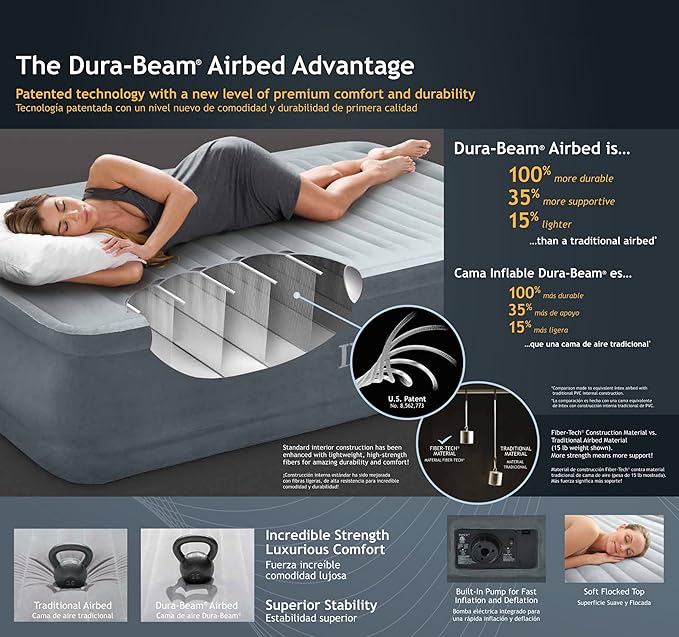 Intex Comfort Plush Elevated Dura-Beam Airbed with Built-in Electric Pump