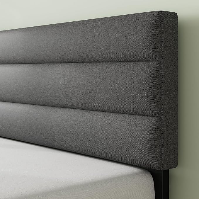 ZINUS Full Piper Upholstered Platform Bed with Horizontal Paneled Headboard, Wooden Slat Support, No Box Spring Needed, Easy Assembly, Eco Friendly Packaging, Dark Grey