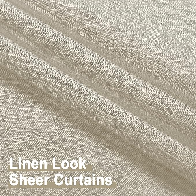 Aiyufeng Kirei Natural Extra Long Linen Sheer Curtains 96 inches Long, Light Filtering Semi Sheers Curtains/Farmhouse Window Treatments Panels/Drapes, Privacy Assured, 2 Panels