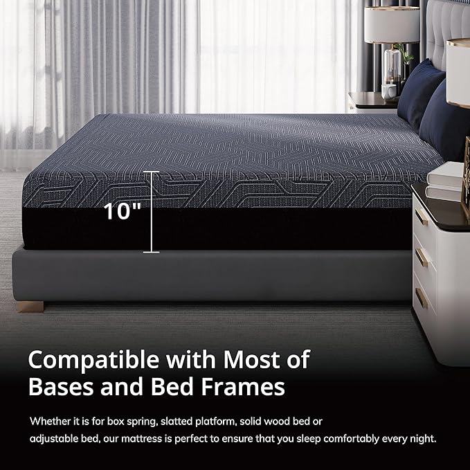 EGOHOME 10 Inch Twin XL Memory Foam Mattress for Back Pain, Cooling Copper Gel Bed in a Box, Foam Made in USA, CertiPUR-US Certified, Therapeutic Medium Firm, Daybed 38x80x10 Black