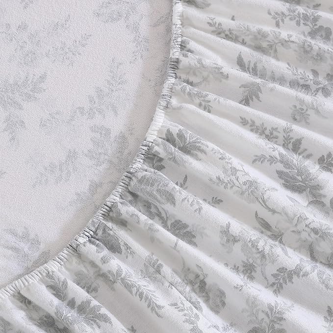 Laura Ashley - Flannel Sheets King Size, Anti-Pilling & Wrinkle Resistant Cotton, Touchably Soft for All-Season Comfort - Bed Sheets with Matching Pillowcases & Fitted Sheet (Vanessa Grey)