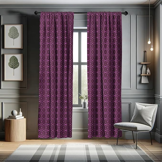 Ambesonne Lattice Window Curtains, Abstract Symmetric Pattern with Geometric Elements in Pink Color Shade, Lightweight Decor 2-Panel Set with Rod Pocket, Pair of - 28" x 95", Brown Magenta