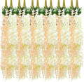 Giegxin 36 Pcs Artificial Wisteria Hanging Flowers 3.6 ft Artificial Fake Wisteria Vine Rattan Hanging Garland Silk Flowers String for Wall Home Wedding Party Greenery Decorations (Champagne,White)