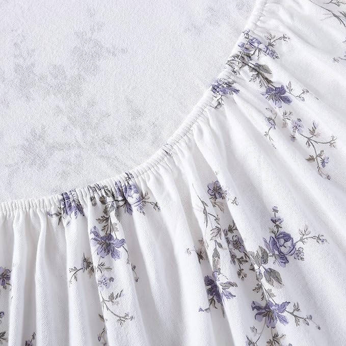 Laura Ashley - Flannel Sheets King Size, Anti-Pilling & Wrinkle Resistant Cotton, Touchably Soft for All-Season Comfort - Bed Sheets with Matching Pillowcases & Fitted Sheet (Jessika Lavender)
