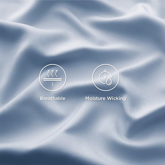 Bedsure Full Size Bed Sheets, Cooling Sheets, Rayon Derived from Bamboo, Breathable & Soft, Deep Pocket Up to 16 Inches, Hotel Luxury Silky Bedding for Hot Sleepers, Dusty Blue