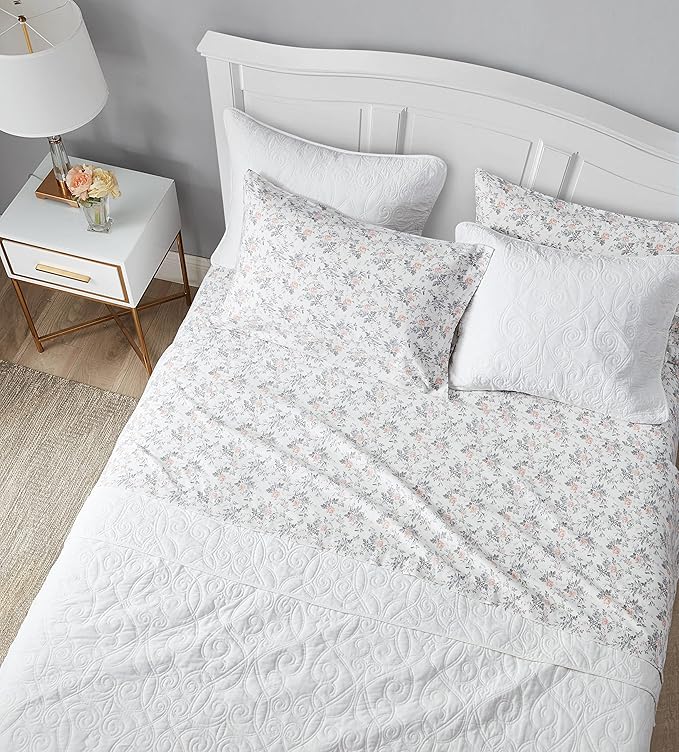 Laura Ashley - Flannel Sheets Twin Size, Anti-Pilling & Wrinkle Resistant Cotton, Touchably Soft for All-Season Comfort - Bed Sheets with Matching Pillowcase & Fitted Sheet (Rosalie Grey)