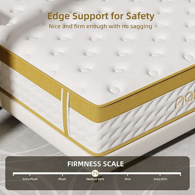 Cooling Gel Memory Foam Hybrid Mattress, 12 Inch King Size Mattress in A Box with Pocket Springs for Back Pain & Pressure Relief, Medium Firm Feeling with CertiPUR-US Certified Foam
