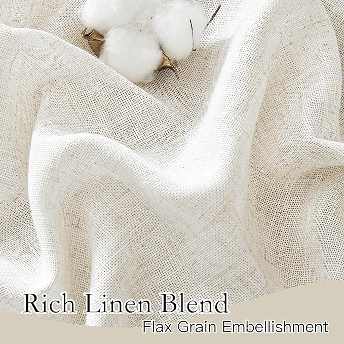 RYB HOME 108 inch Curtains - Flax Linen Blend Semi Sheer Light Glare Filtering Extra Long Drapes for Living Room Dining Doorway Farmhouse Office Sunroom, Linen, Wide 52" by Long 108", 2 Panels