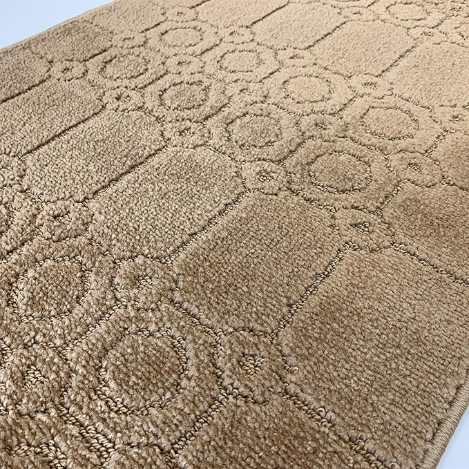 Custom Size Modern Abstract Floor Carpet Runner Rug for Hallways, Slip Resistant Latex Rubber Backed, 31 inch Wide X Customized Length, Art Gold Tan, 31 inch X 15 feet