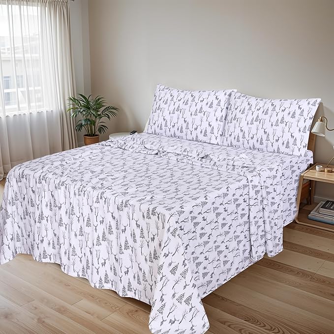 RUVANTI Flannel Sheets King Size - 100% Cotton Brushed King Size Sheets Set - Deep Pockets 16 Inches Bed Sheets - All Seasons Breathable & Extra Soft - Warm & Cozy, 4 Piece, Dry Winter