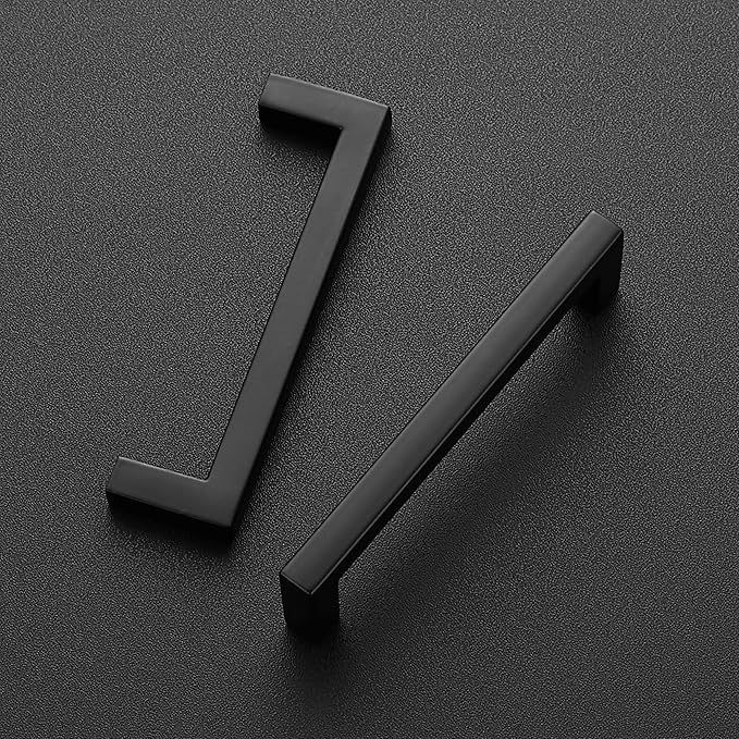 Ravinte 10 Pack Solid Kitchen Cabinet Handles Matte Black Cabinet Pulls Slim Drawer Pulls with 3-3/4 Inch Hole Center Square Bar Kitchen Cabinet Hardware