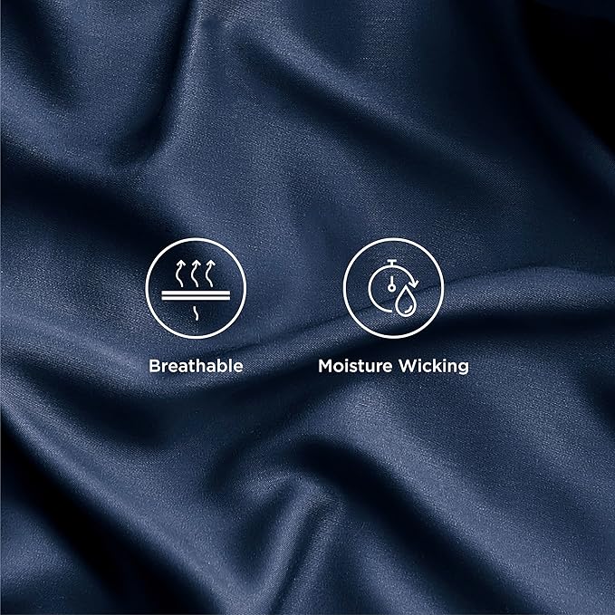 Bedsure King Size Sheets Set, Cooling Sheets for Hot Sleepers, Rayon Derived from Bamboo, Breathable & Soft, Deep Pocket Up to 16 Inches, Hotel Luxury Silky Bedding, Navy