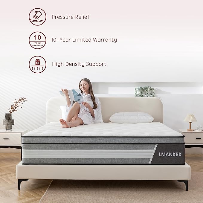 King Mattress,12 Inch King Size Mattress in a Box,Gel Memory Foam and Innerspring Hybrid Mattresses with Individual Pocket Spring for Motion Isolation,Pressure Relief,Medium Firm Feel
