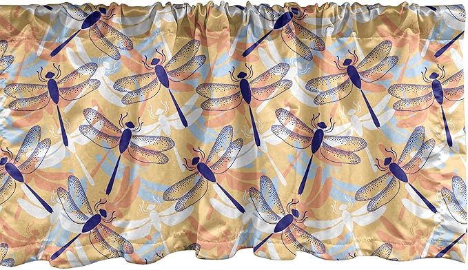 Ambesonne Dragonfly Window Valance, Uneven Big Repetitive Winged Bug 2 Pairs of Patched Wings Flying Orange Blobs, Curtain Valance for Kitchen Bedroom Decor with Rod Pocket, 42" x 18", Sand Brown