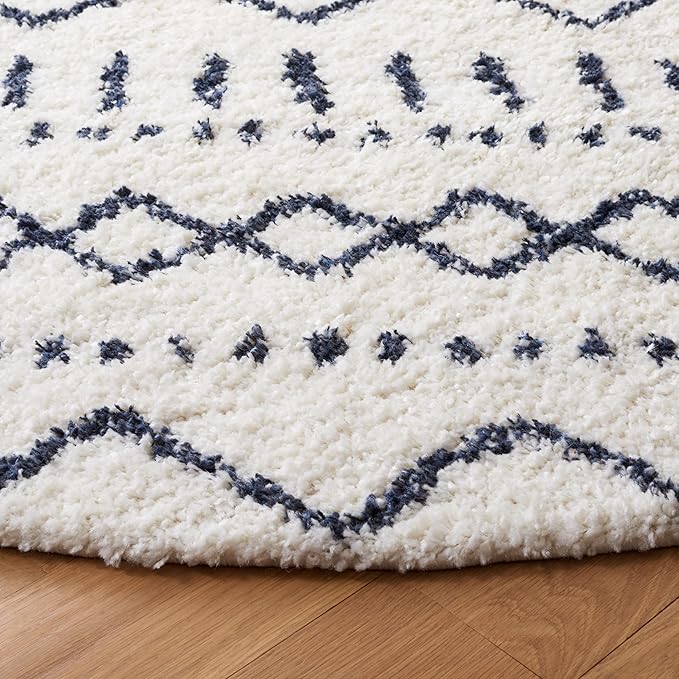 SAFAVIEH Arizona Shag Collection 6'7" Round Ivory/Slate ASG741M Moroccan Non-Shedding Entryway Foyer Living Room Bedroom Kitchen 1.2-inch Thick Area Rug