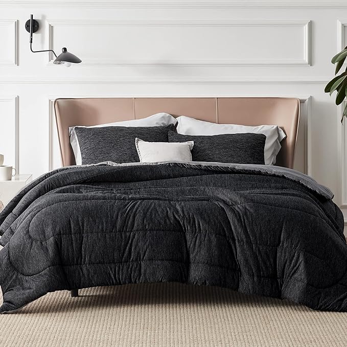 Bedsure King Comforter Set - Cooling and Warm Bed Set, Charcoal Black Reversible Bedding for All Season, 3 Pieces, 1 King Size Comforter (102"x90") and 2 Pillow Cases (20"x36")