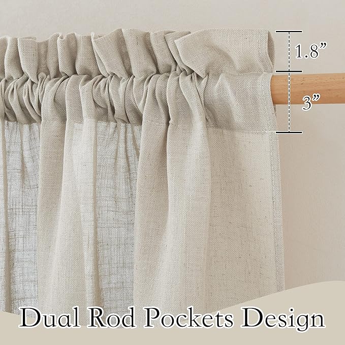 RYB HOME Linen Sheer Curtains Rich Linen Weave Translucent Sheer Drapes, Privacy Protected Soften Sunlight for Bedroom Study Loft Bed Farmhouse Canopy Bed Play Room, W 52" x L 72", Angora, 2 Pack