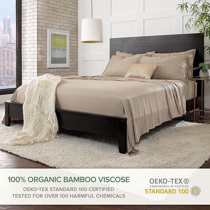 Twin XL Sheets by Pure Bamboo, Genuine 100% Organic Viscose Derived from Bamboo Bed Sheet Set, Luxuriously Soft & Cooling, Double Stitching, Lifetime Quality Promise (Twin XL, Sand)