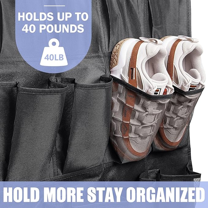 Tiblue Over The Door Shoe Organizers 35 Mesh Pockets Hanging Shoe Organizer Shoe Rack For Closet Entryway Bedroom Bathroom Pantry Shoe Holder, Men Sneakers, Women High Heeled Shoes, Flip Flops Black