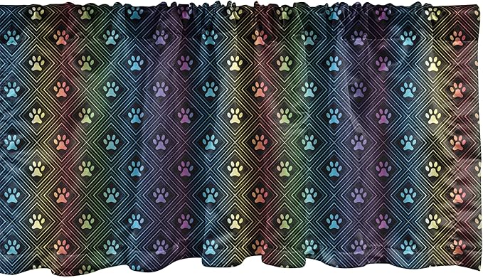 Ambesonne Dog Lover Window Valance, Paw Print Pattern Diamond Shaped Rhombus Shapes Design Geometric Arrangement, Curtain Valance for Kitchen Bedroom Decor with Rod Pocket, 54" X 12", Petrol Blue