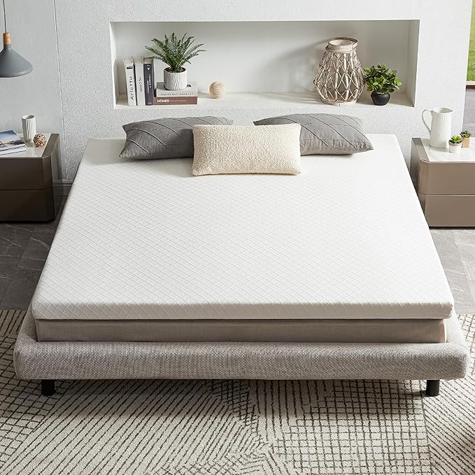 RECCI Memory Foam Mattress Topper, Pressure-Relieving Mattress Topper for Back Pain, Non-Slip Design with Removable & Washable Cover, CertiPUR-US Certified, 3 Inch Queen