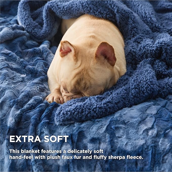 Bedsure GentleSoft Sherpa Fluffy Blanket Queen Size for Bed - Fleece Warm and Cozy for Women Gift, Plush & Fuzzy Faux Fur Christmas Blanket for Couch, Sofa Decor, Tie Dye Design, Indigo, 90x90 Inches